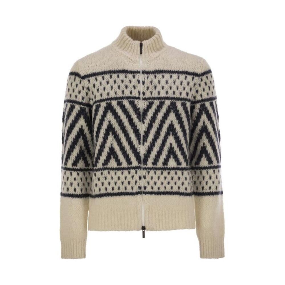 PESERICO Men's Fair Isle Zip-Up Sweater Men NATURAL Sweaters & Cardigans